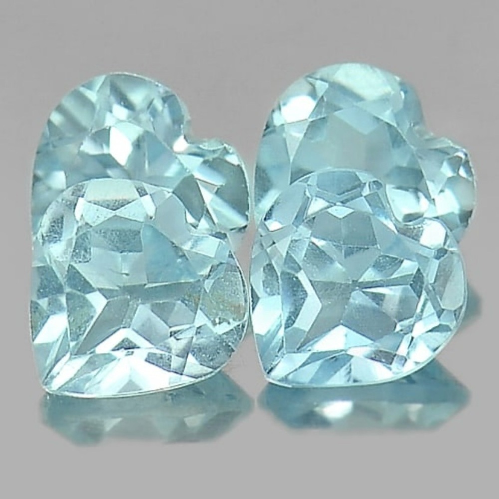 Natural Blue Topaz 3.45 Ct 4 Pcs Heart Shape 6 x 6 x 4.2 Mm Gemstone From Brazil